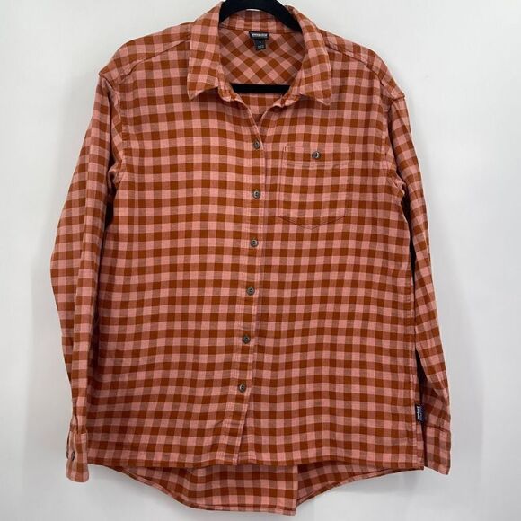 Patagonia Button-Up Long Sleeve Checker Collared Organic Cotton Red Shirt Sz S - Picture 1 of 7